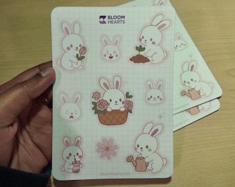 Cute mini Bunny Sticker Sheet - 9 individual stickers - Perfect for Bullet Journaling, Planners, and Scrapbooking - Kawaii Bunny Stationery
