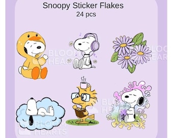 Snoopy Sticker Flakes Pack (24 Stück) | Wasserdicht laminierte Peanuts Vinyl Aufkleber