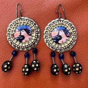 Bottle cap art, upcycled earrings, artisan earrings, unique earrings, bottlecap earrings, upcycled jewelry, earrings dangle, art jewelry