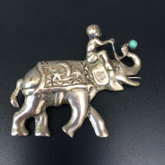 Elephant pin, elephant brooch, Mexican silver, ele