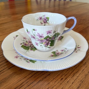 Royal Albert trio, Royal Albert sweet violets, floral tea cup, vintage teacups, vintage bone china, Royal Albert tea cup, purple teacup