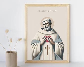 San Agustín de Hipona / Arte mural católico minimalista / Regalo de bautismo / Arte de santo católico / Póster para aula católica / Descarga digital