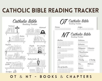 Rastreador de lectura de la Biblia católica / 73 libros de estudio bíblico / Diario católico para colorear / Registro de capítulos bíblicos imprimible / Deuterocanónico