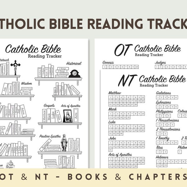 Catholic Bible Reading Tracker | 73 Books of the Bible Study | Catholic Coloring Journal | Bible Chapter Log Printable | Deuterocanonical
