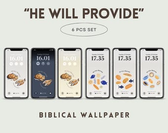Fondo de pantalla cristiano minimalista para teléfono / Descarga digital / Arte con versículos bíblicos / Pantalla de bloqueo "5 panes y 2 peces" / Mateo 14:19