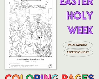 Actividad para niños de Semana Santa / Páginas para colorear de Jesús y la Pascua / Domingo de Ramos / Actividad cristiana de la escuela dominical para la educación en el hogar / Imprimible bíblico