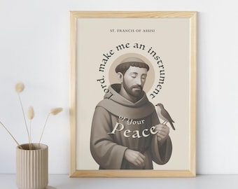 Cita de San Francisco de Asís / Arte mural católico minimalista / Regalo de bautismo / Santo católico / Póster para aula católica / Descarga digital