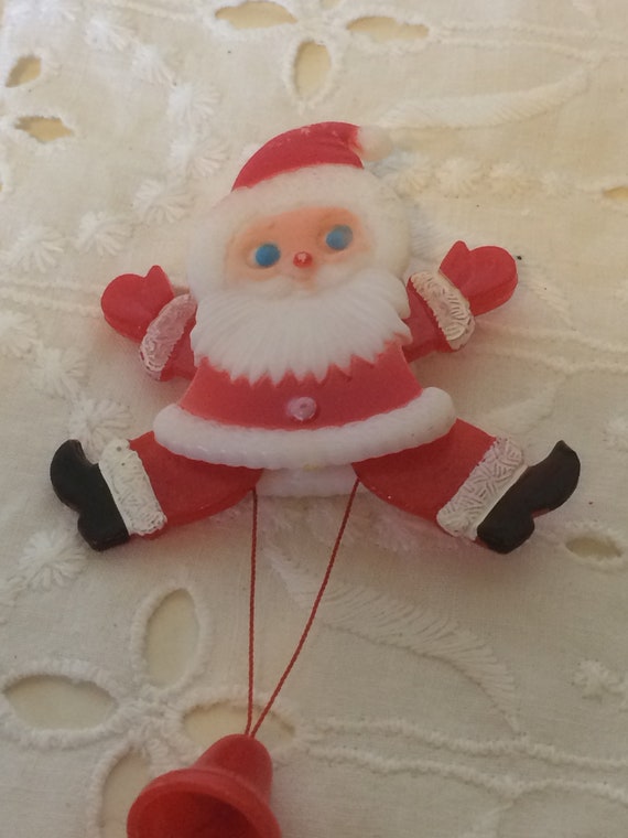 Vintage Plastic Merry Christmas Santa Movable Pin… - image 2