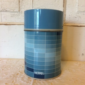 Vintage Blue Geometric Thermos Coffee Mug King Seeley