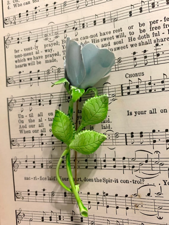 Vintage Baby Blue Rose Floral Rose Brooch Pin