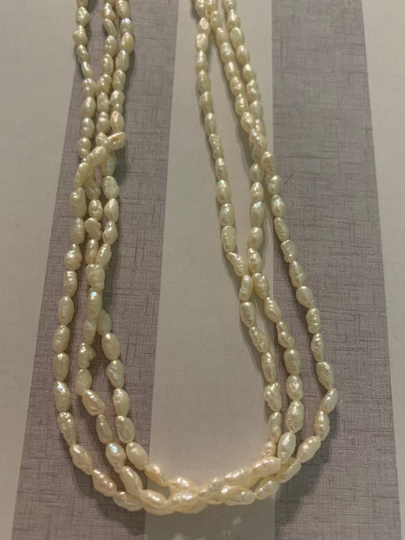 Antique Beaded Pearl Necklace 3 strands - image 3