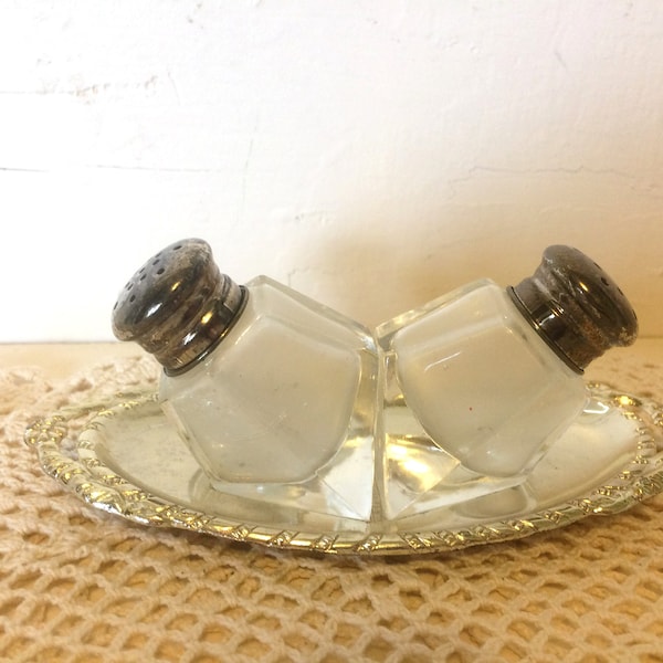 Vintage Silver and Glass Salt and Pepper Shaker Set