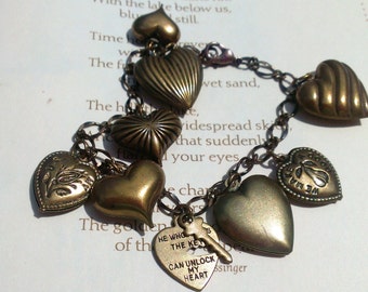 Vintage Re-purposed Heart Charm Bracelet Valentine