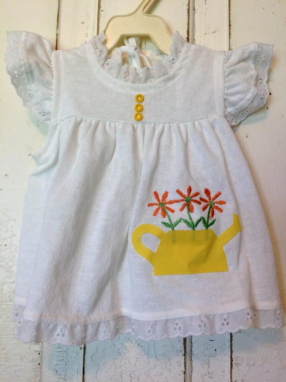 Vintage Carter's White Baby Dress with Applique