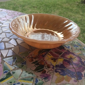 Antique Anchor Hocking Golden Peach Luster Swirl Dessert Bowl