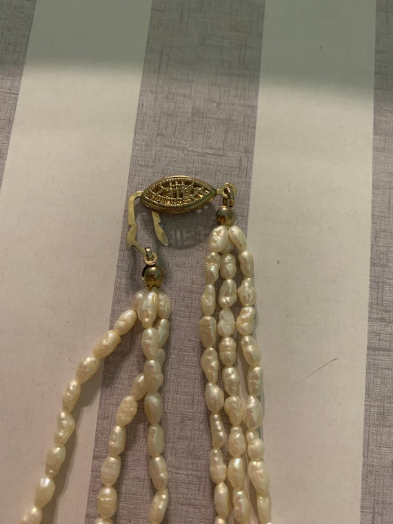 Antique Beaded Pearl Necklace 3 strands - image 2