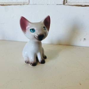 Vintage Hand-painted Ceramic Siamese Cat Sculpture Figure