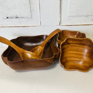 Antique Dolphin Genuine Monkey Pos Wooden Salad Bowl Set
