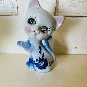 Vintage Hand-painted Ceramic Cat Sculpture Figure
