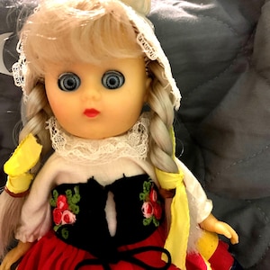 8 Inch Blonde Doll in Red and Black Ginny Vogue Look Alike