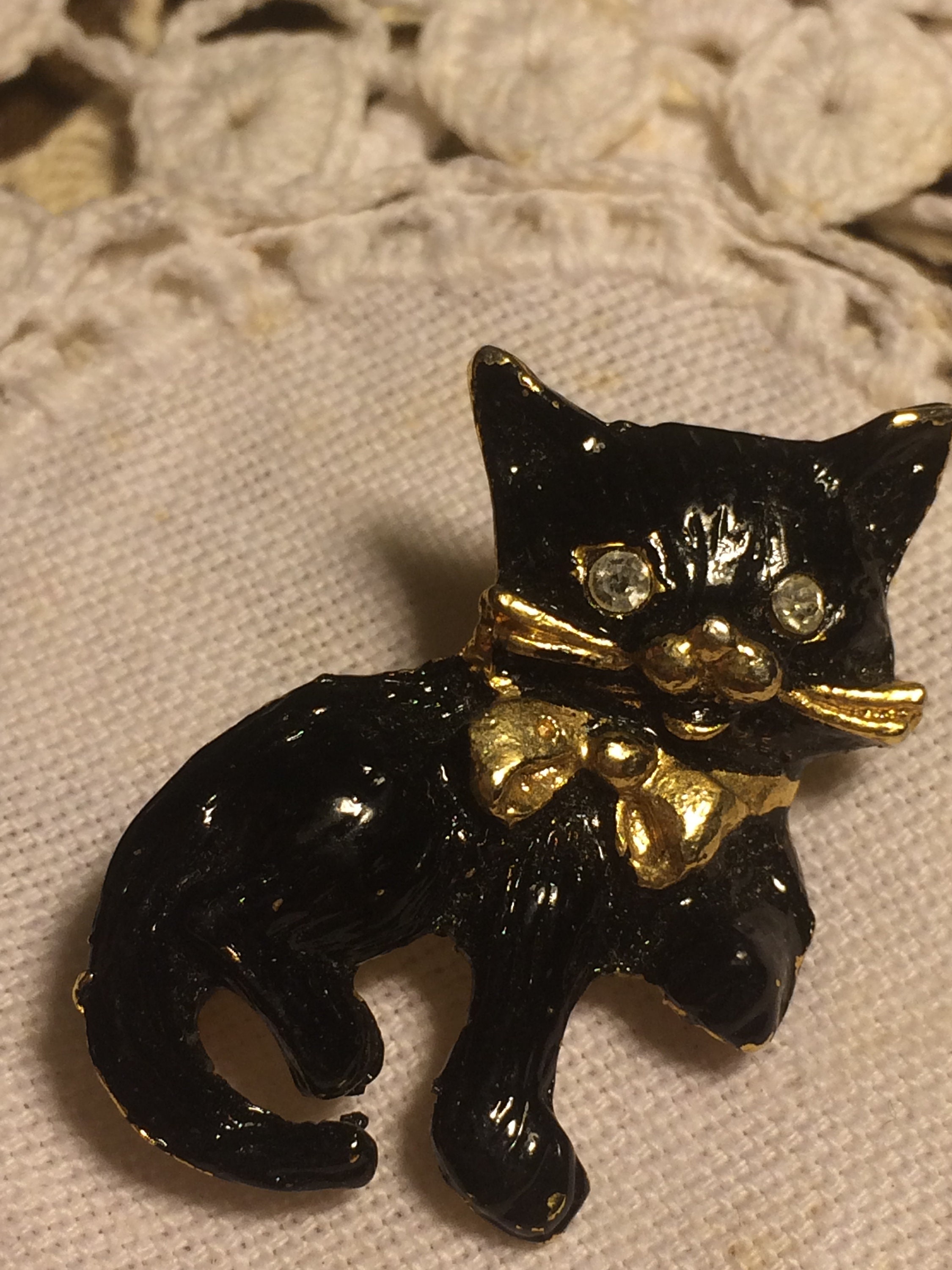 Vintage Black and Gold Kitten Cat Pin Brooch | Etsy