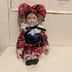 Vintage Clown Mardi Gras Court Jester Porcelain Doll