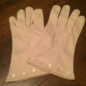Vintage Satin with Buttons Off White Tan Gloves