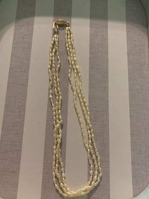 Antique Beaded Pearl Necklace 3 strands - image 1