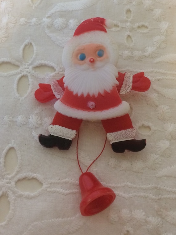 Vintage Plastic Merry Christmas Santa Movable Pin… - image 1