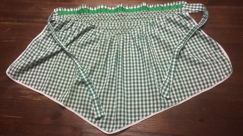 Vintage Green and White Gingham Apron