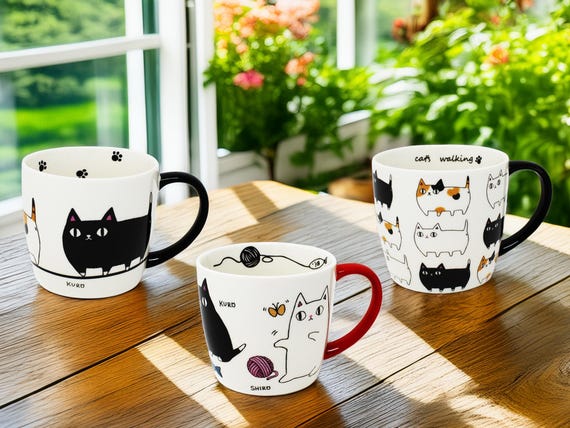 3 Cat Brothers Porcelain Mug: Japanese Nyan-ya Series - Etsy