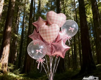 Ensemble de décoration de fête bouquet de ballons coeurs et étoiles roses