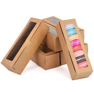 Macaron Gift Boxes with Clear Window – Kraft or White, 19x5.6x5cm – Cookie & Treat Packaging, Set of 10/20/30