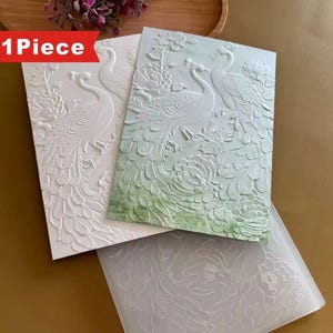 3D Peacock Peony Embossing Folder for Card Making, Scrapbooking Background Texture Tool