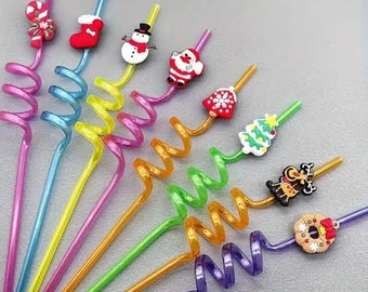 8pcs Reusable Christmas Party Straws Holiday Drink Accessories for Festive  New Year Celebrations