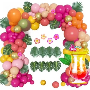 Kit arco di palloncini tropicali, decorazioni per feste Luau, ghirlanda di compleanno estiva hawaiana, foglie di palma, fiori di plumeria, ghirlanda di palloncini fai da te