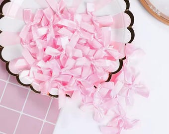 50pcs Mini Satin Ribbon Bows – 4.5x3.5cm Small Gift Wrap Bows for Crafts, Weddings & Favors