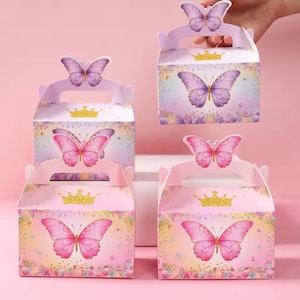 Butterfly Party Gift Boxes – 4pcs Pink & Purple Candy Favour Boxes for Birthday, Baby Shower, Garden Party