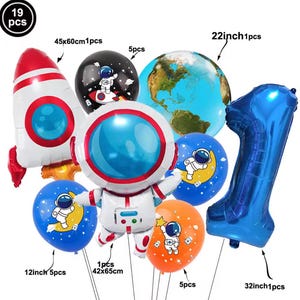 Feestartikelen voor de ruimte – astronaut, raket, planeet, ballonnen, borden, kopjes en servetten – decoratieset verjaardag (stijlen met meerdere maten)