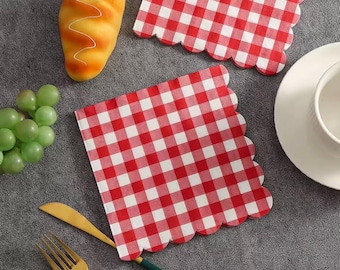 20 rode en witte geruite papieren servetten voor picknick, verjaardag, barbecue, feest of andere gelegenheden.
