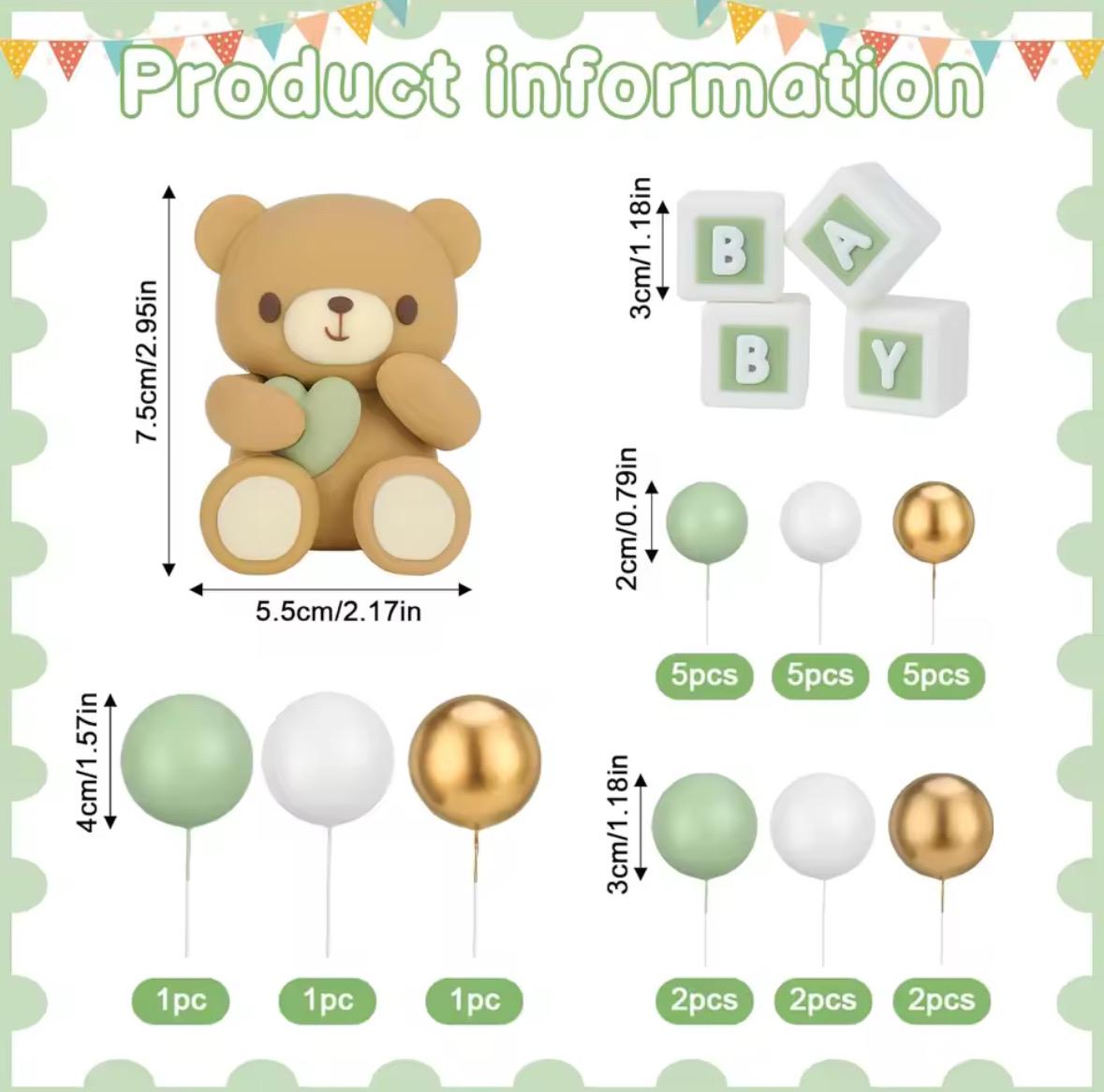 Teddy Bear Baby Shower Cake Topper Set: Pastel Blocks, Gold Accents ...