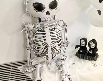 Giant Skeleton Foil Balloon – 62” Halloween Skull Man Balloon for Spooky Party Decorations