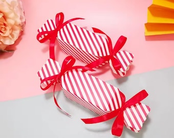 Striped Candy Gift Boxes with Ribbons (10pcs): Party Favor Treat Boxes