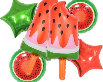 Juego de globos de sandía, globos para fiestas de verano, globos de paleta de helado con temática frutal, decoraciones de cumpleaños, 6 piezas