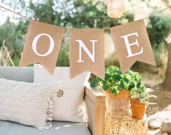 Bannière pour chaise haute premier anniversaire de bébé - Guirlande « ONE » en toile de jute pour la fête du 1er anniversaire