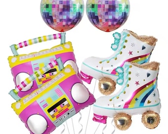 Retro 80s Party Balloons: Roller Skate & Disco Theme - 6 Piece Set