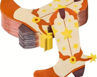 Cowboy Boot Napkins, Western Rodeo Party Tableware, Star Details Disposable Napkins