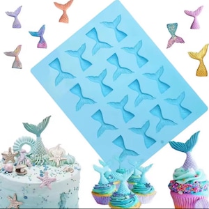 Mermaid Tail Silicone Mold | 16-Cavity Fish Tail Tray for Chocolate, Fondant & Cupcake Toppers
