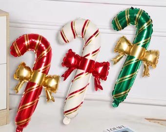 Palloncini in lamina a forma di bastoncino di zucchero - Decorazioni per feste natalizie - Set da 2