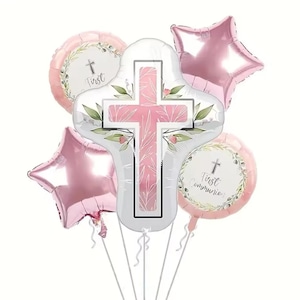 Set di 5 palloncini per battesimo, palloncini a croce rosa o blu, decorazioni per feste a forma di stella
